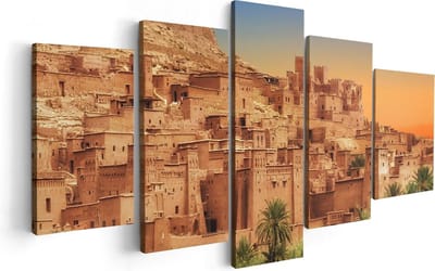 Artaza Canvas Schilderij Vijfluik Kasbah Ait Ben Haddou Stad in Marokko - 100x50 cm - Wanddecoratie Woonkamer - Schilderijen - Muurdecoratie