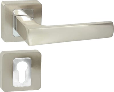 Domino® Deurkrukgarnituur MAFF QR M6/M9 - Chroom/Nikkel - PZ-Profielcilinderset met Vierkant Rozette - Deurbeslag van aluminium - Deurklink voor kamerdeur, kantoordeur, kelderdeur en binnendeur
