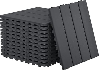 44 stuks houtlook balkontegels terrastegels 30x30cm decoratieve kunststof tegels voor terras click tegels vloeren click systeem balkontegels waterproof easy-care - antraciet 4m²
