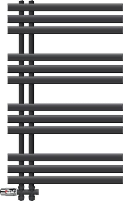 Badkamerradiator middenaansluiting 600x1000 mm antraciet met onderaansluitset LuxeBath
