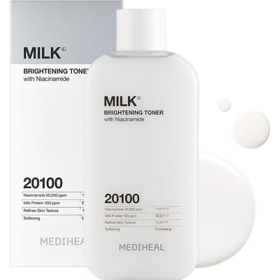 MEDIHEAL OFFICIEL Toner Éclaircissant au Lait 300ml Toner Éclaircissant au Lait Flacon Lumineux (NOUVEAU) VER.2 - Lotion, Niacinamide, Glutathion, Peau, Pré-Lotion, blanc