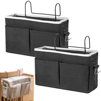 Dailygoods - Bed Organiser - Multifunctionele Bedzak - Zwart - Hangende Opbergtas - Ideaal voor Kantoor en Slaapkamer - 2 Stuks