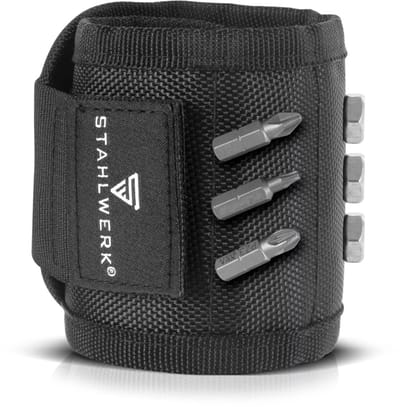 STAHLWERK Magnetische polsband voor doe-het-zelvers en vakmensen | Magnetische polsband met klittenbandsluiting voor bevestiging aan de pols of riem voor schroeven, spijkers, bits en kleine