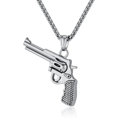 Collier Pistolet en Acier Titane Hip Hop Européen et Américain Personnalité de Niche Mode Homme Assortiment de Tenues white