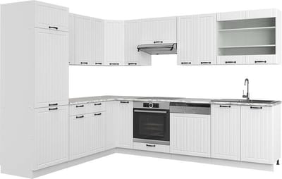 Vicco Hoekkeuken Fame-Line, Wit Landhuis/Wit, 287 x 227 cm, WB Marmer
