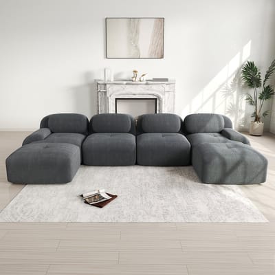 Modulaire U-vormige bank - raamloze bank - corduroy - extra brede armleuning - huisdiervriendelijk - ergonomisch - grijs