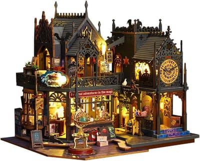 Poppenhuis Bouwpakket - Miniatuur Kasteel - Creatief Hobby - Met LED Verlichting - 9 x 8 x 7 cm - Kleurrijk