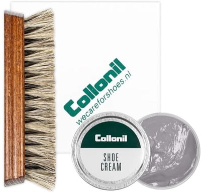 Collonil schoenpoets | Schoenpoets set | Shoe cream | Borstel | Poetsdoek | Kleur: Licht grijs
