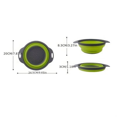 Jonyx - Opvouwbaar vergiet - Inklapbaar - Zeef - 20 cm - Siliconen - Grijs/groen - 1 stuk
