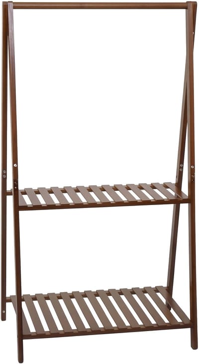 Bamboe plantenrek MCW-Q32, bloemenladder plantenladder badkamerrek, staaf 2 planken 130x70x44cm ~ bruin