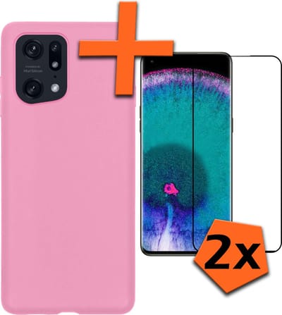Hoes - Met 2x Screenprotector - Geschikt voor OPPO Find X5 - Sterk & Shockproof - Back Cover - Siliconen Case - Telefoon Hoes - Lichtroze