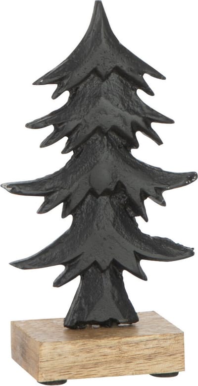 J-Line decoratie Dennenboom Ori op voet - hout/aluminium - zwart - small - 2 stuks