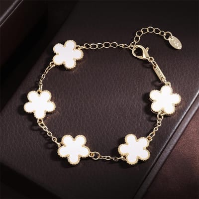 316L Roestvrij Staal Verguld Klaver Bedel Armband Klassiek Vijfbladig Bloem Armband Sieraden Voor Vrouwen Cadeau black