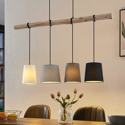 Lindby hanglamp Hinai, zwart/grijs/wit, textiel, 116cm
