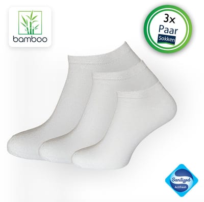 Bamboe enkelsokken Wit (3 Paar) | Sokken heren | Sneakersokken Maat 43-46 - Gratis verzending