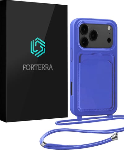 Hoesje Geschikt voor iPhone 17 Pro Pashouder Case Siliconen Hoes Met Koord - Hoes Geschikt voor iPhone 17 Pro Met Telefoonkoord Hoesje Back Cover Met Pasjeshouder - Felblauw