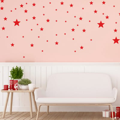Set van 130 sterrenstickers - 55x100cm - rood - kerststickers - feestdecoraties