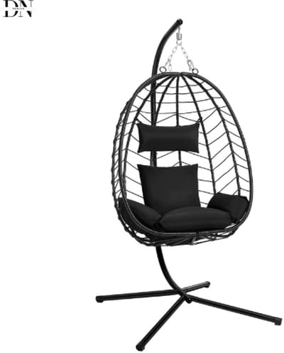 Deniva - Hangende Ei-stoelen - Hangmat - Headrest - Metalen Standaard - Zitkussen - Max. 150 kg - 102 x 100 x 196 cm - Antraciet