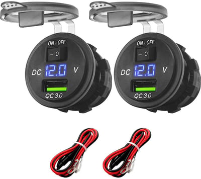 ProRide 12V USB Wandcontactdoos Inbouw - 1 USB Poort - Voltmeter - 5V/2.4A - Blauw - Kabel en Zekering - 2 stuks