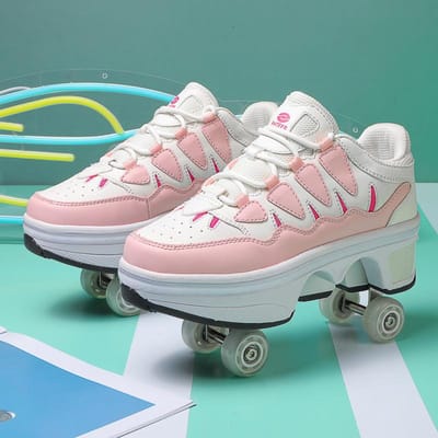 Chaussures à roulettes Chaussures à poulies à quatre roues Chaussures pour garçons et enfants avec roues Chaussures de patinage pour filles Chaussures à rangée à double roue Chaussures déformables 41