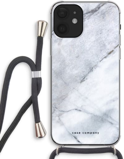Case Company® - Hoesje met koord geschikt voor iPhone 12 hoesje met Koord - Witte marmer - Telefoonhoesje met Zwart Koord - Bescherming aan alle Kanten en Over de Schermrand