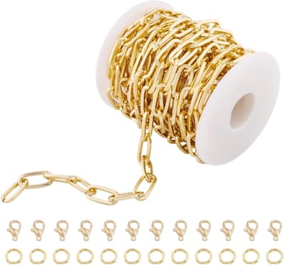 5M Gouden Metalen Paperclip Ketting van 19x9x2mm - Aluminium Curb Kettingen met Verbindingsringen en Kreeftsluitingen voor DIY Sieraden en Armbanden Maken