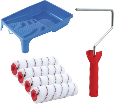 Sorex pluisvrije verfrollers schilderen set - met beugel en verfbak - 4x anti spat rollers - breedte 18 cm