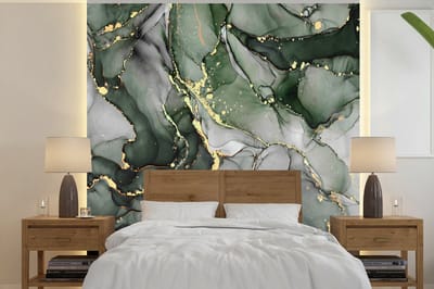 Behang - Fotobehang Luxe - Marmer - Groen - Breedte 220 cm x hoogte 220 cm