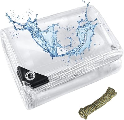 Transparant PVC dekzeil met ogen, waterdicht en scheurvast, ideaal voor tuinmeubelen, voertuigen en camping, 400 g/m², 2 x 2 meter