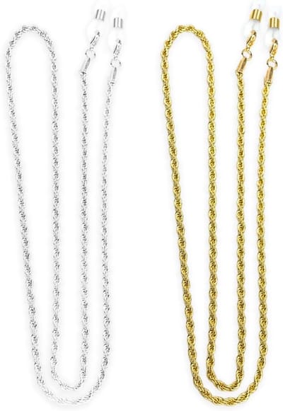 Brillenkoord Set - Kettingen Lanyards - Veilig Bril Dragen - Verstelbare Siliconen Ringen - 2 Stuks 70 cm - Goud Zilver