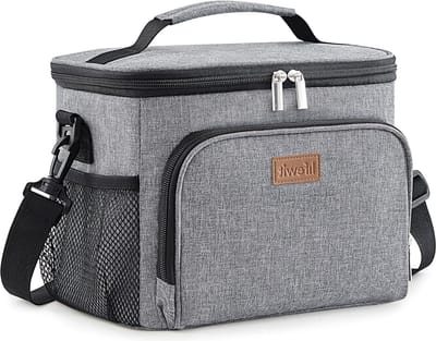 Broodtrommel Geïsoleerde Lunchtas Herbruikbare Dames Draagbare Koelbox-Invriesbare Soft Draagtas-Lekvrij Verstelbare Schouderriem Werk Picknick Grijs 15L