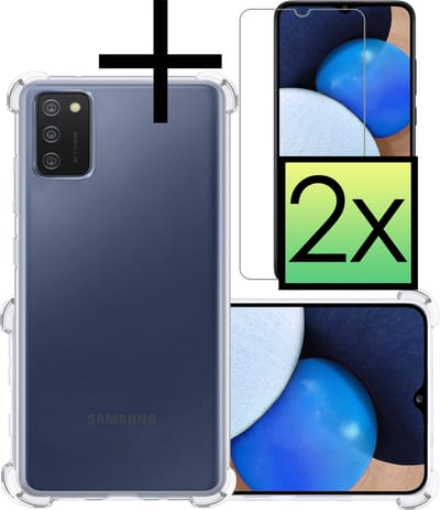 Hoesje - Met Screenprotector - 2 Stuks - Geschikt voor Samsung Galaxy A02s - Sterk & Shockproof - Siliconen Case - Back Cover - Telefoon Hoes - Shock Proof - Transparant