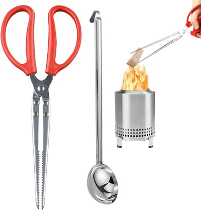 Vuur Tang - Haardhouttang Schep - Houtskool Hanteren - Roestvrij Staal - 29cm Tang - Zilver
