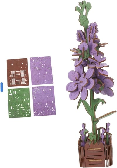 Houten Bloemen Puzzel - Boeket Bouwstenen - Creatieve Decoratie - Educatief Houtsculptuur - 26cm Lengte - Multi 2
