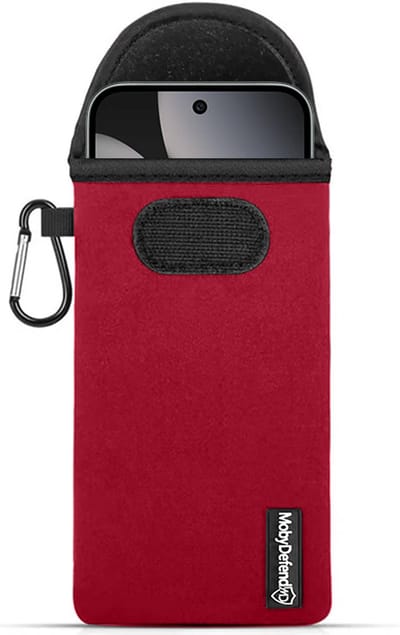 MobyDefend Hoesje - Geschikt voor Google Pixel 10 Pro XL - Neopreen Pouch Met Karabijnhaak - Insteek - Riemlus - Rood