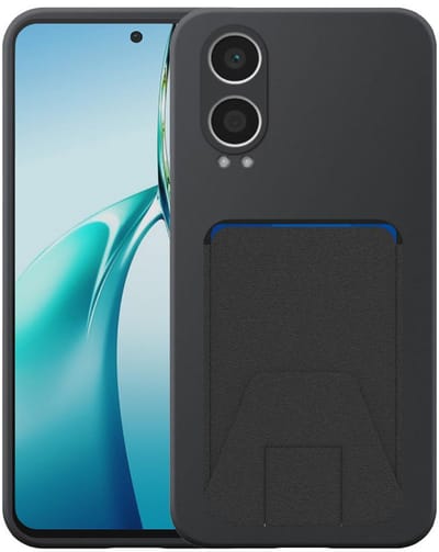 Geschikt voor OnePlus Nord CE 4 Lite Telefoonhoesje met Verstelbare Leren Pasjeshouder - Flexible Back Cover Case Siliconen TPU with Adjustable Leather Cardslot - Zwart - Smartphonica geschikt voor OnePlus Nord CE 4 Lite