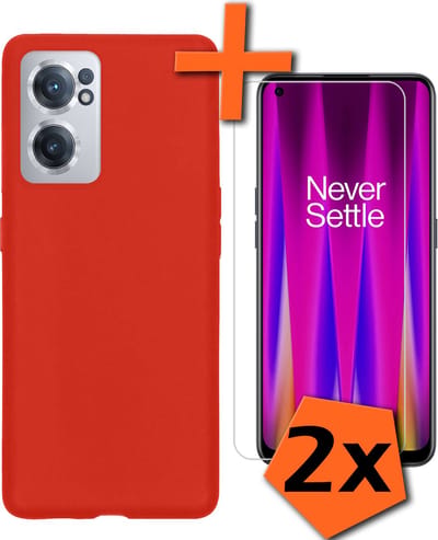 Hoes - Met 2x Screenprotector - Geschikt voor OnePlus Nord CE 2 - Sterk & Shockproof - Back Cover - Siliconen Case - Telefoon Hoes - Rood