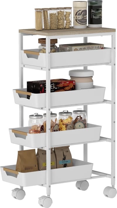 HOMCOM Keukenwagen Metaal, Kunststof 39,5L x 24B x 82H cm Wit