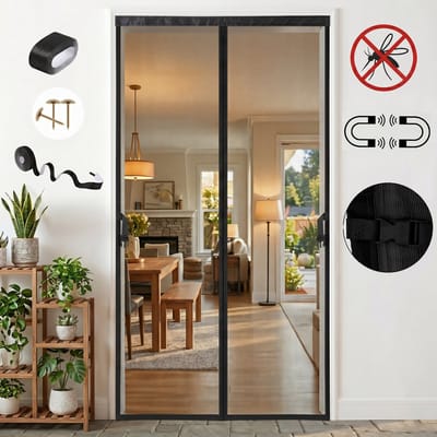 MUPOO Vliegengordijn Magnetisch – hordeuren Zelfsluitend met Verzwaarde Onderkant- Fijnmazig Gaas - Zonder Boren - deur tegen insecten voor Slaapkamer & Binnendeuren-82x204 cm -Zwart-2 stuks