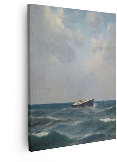 Artaza Canvas Schilderij Zee - 80x100 cm - Wanddecoratie Schip Op Woeste Golven - Muurdecoratie Olieverf - Decoratie Maritiem Schilderijen