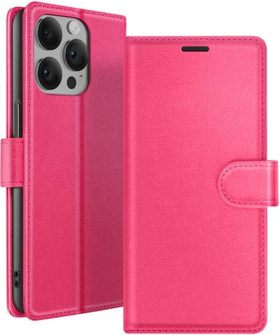 Zanae, Hoesje geschikt voor iPhone 14 Pro - Wallet Case & Magneetsluiting, Fuchsia