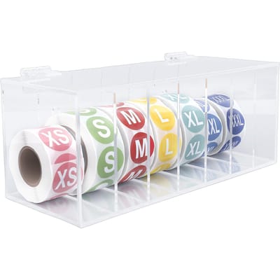 Distributeur d'étiquettes transparent en acrylique Boîte Support 7 Emplacements Support Mural Distributeur de Rouleaux Autocollants avec 7 Rouleaux d'Étiquettes pour