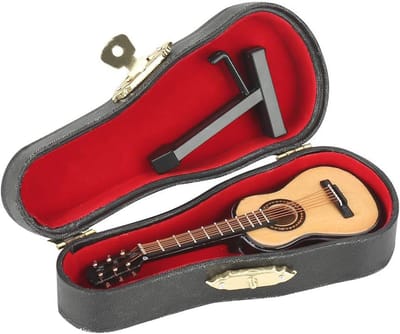 Miniatuur Houten Gitaar met Standaard - Decoratieve Muziek Ornamenten