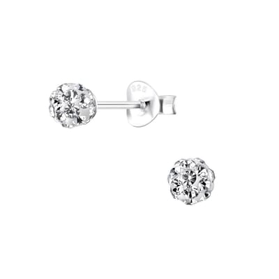 Joy|S - Zilveren kristallen bal oorbellen - 4 mm