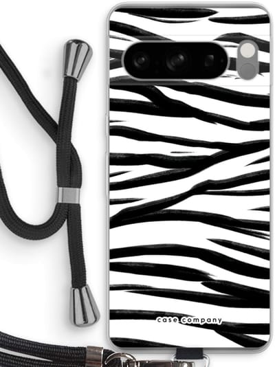 Case Company® - Hoesje met koord geschikt voor Google Pixel 8 Pro hoesje met Koord - Zebra pattern - Telefoonhoesje met Zwart Koord - Bescherming aan alle Kanten en Over de Schermrand