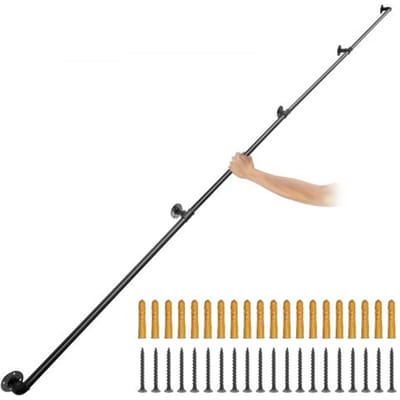 VEVOR Pijp Trapleuning 3,96 M Leuningen Trappen Binnen 200 KG Laadvermogen Outdoor Indoor Universele Trapleuning van Koolstofstaal en Matte Afwerking als Zolderleuning Armleuning Badkamerleuning enz