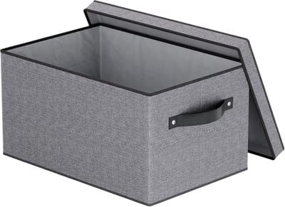Opbergdozen met deksels - Opvouwbare kubus organizer manden voor stofvrije en geordende opslag - Grijs, Klein, 33 x 23 x 18 cm
