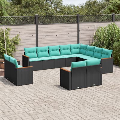 vidaXL - 12-delige - tuinbankset - met - kussens - van - zwart - polyrotan
