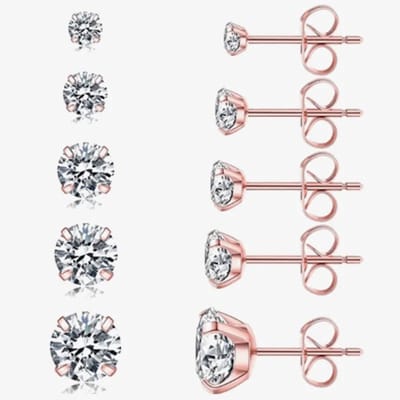 Aramat Jewels | Oorbellen | Elegante Stalen Oorbellen met Zirkonia steen | Rosékleurig / 4mm | | | Staal | Kinderen, Volwassenen | Verkleurd niet