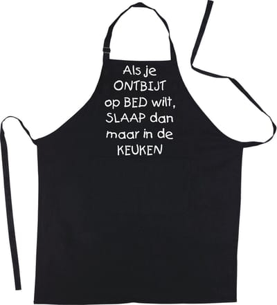 Mijncadeautje Schort -Als je ontbijt op bed wilt - Mooie - grappige - leuke Keukenschort - Zwart